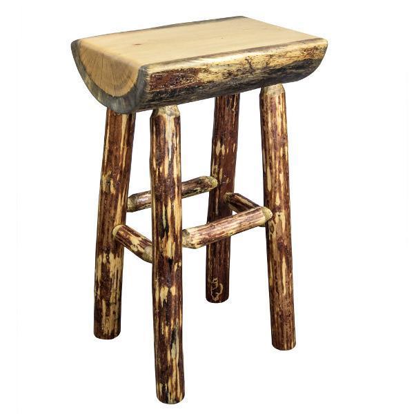 Glacier Country Half Log Barstool - Rustic Wooden Stool with Exterior Stain Finish for Patio, Deck & Cabin Decor