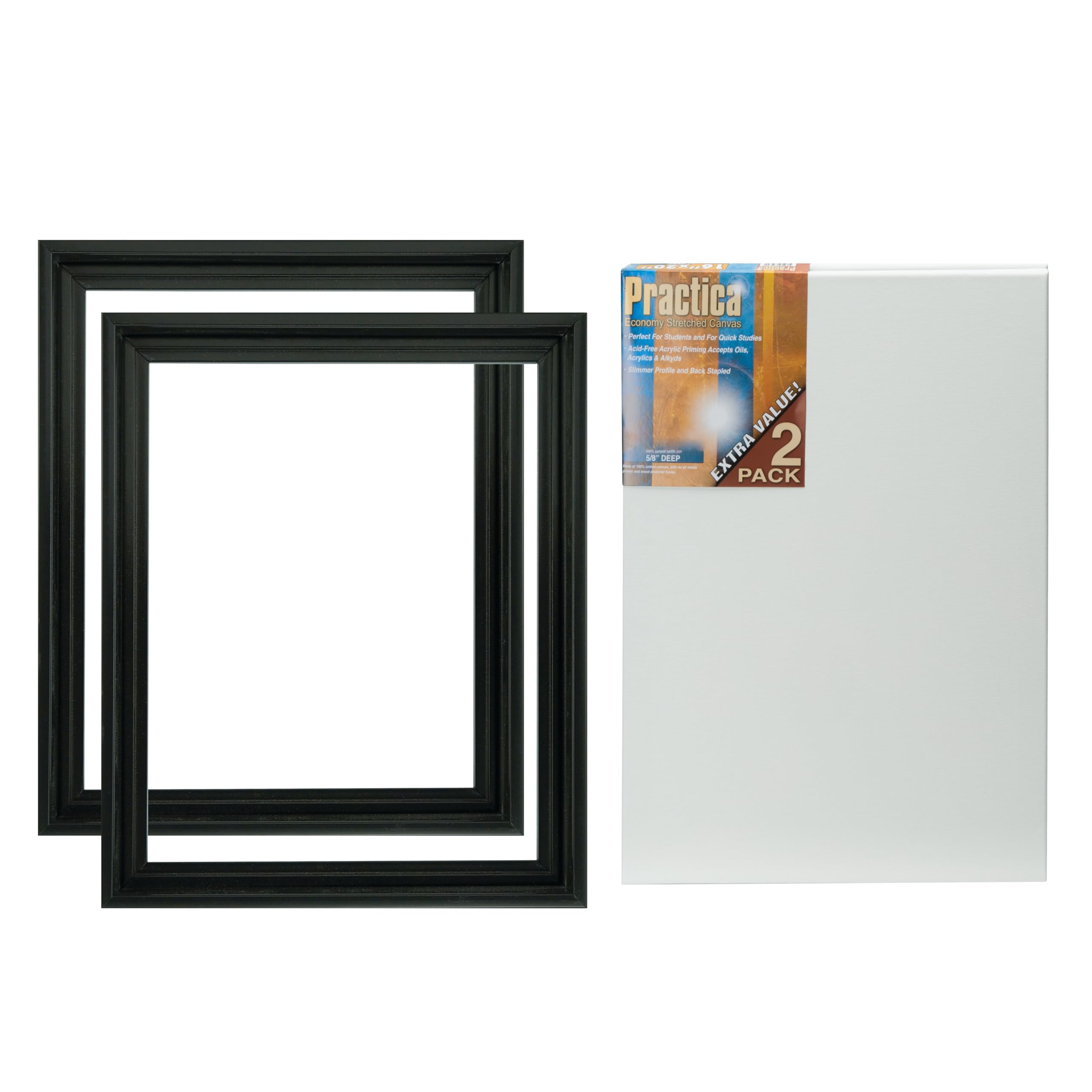 4-Piece Canvas Frame & Stretched Canvas Bundle - 2 Black Frames & 2 Blank Canvases (16x20 Inches) - Perfect for DIY Art, Home Decor & Wall Display