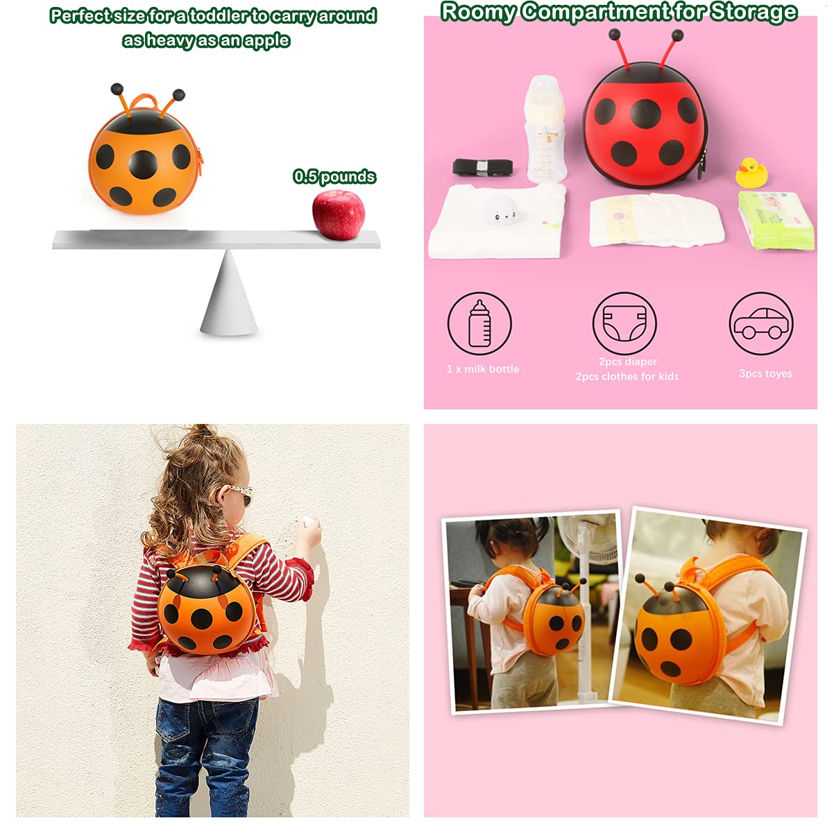 Small Ladybug Toddler Leash Harness Backpack - Anti-Lost Safety Walking Backpack for Kids (Orange) | Perfect for Outdoor Adventures, Shopping & Travel