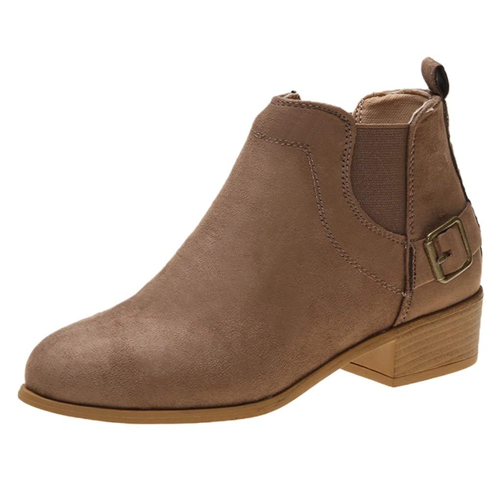 Gibobby Women's Ankle Booties - Low Heel Slip On Casual Boots with Round Toe, Buckle Detail & Chunky Heel | Perfect for Office, Date Night & Fall Fashion