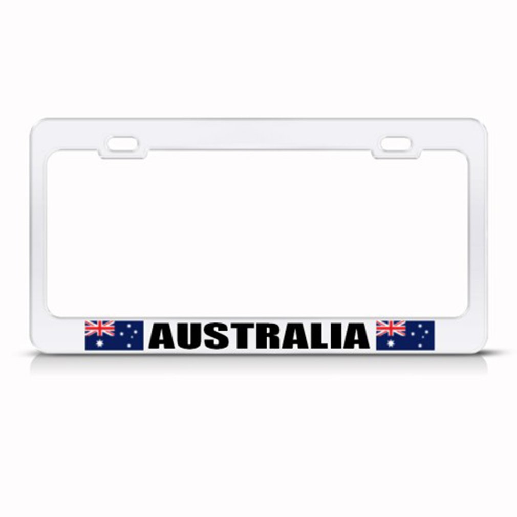 Speedy Pros Metal License Plate Frame with Australian Flag - Durable Car Accessories for Australia (White, 2 Holes) - Perfect for Car Enthusiasts & National Pride Display