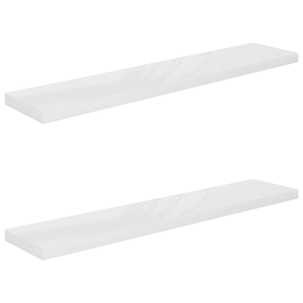 Floating Wall Shelves Set of 2 - Modern Wall Mounted Display Ledges for Living Room, Bedroom, Office - High Gloss White MDF Shelves (47.2