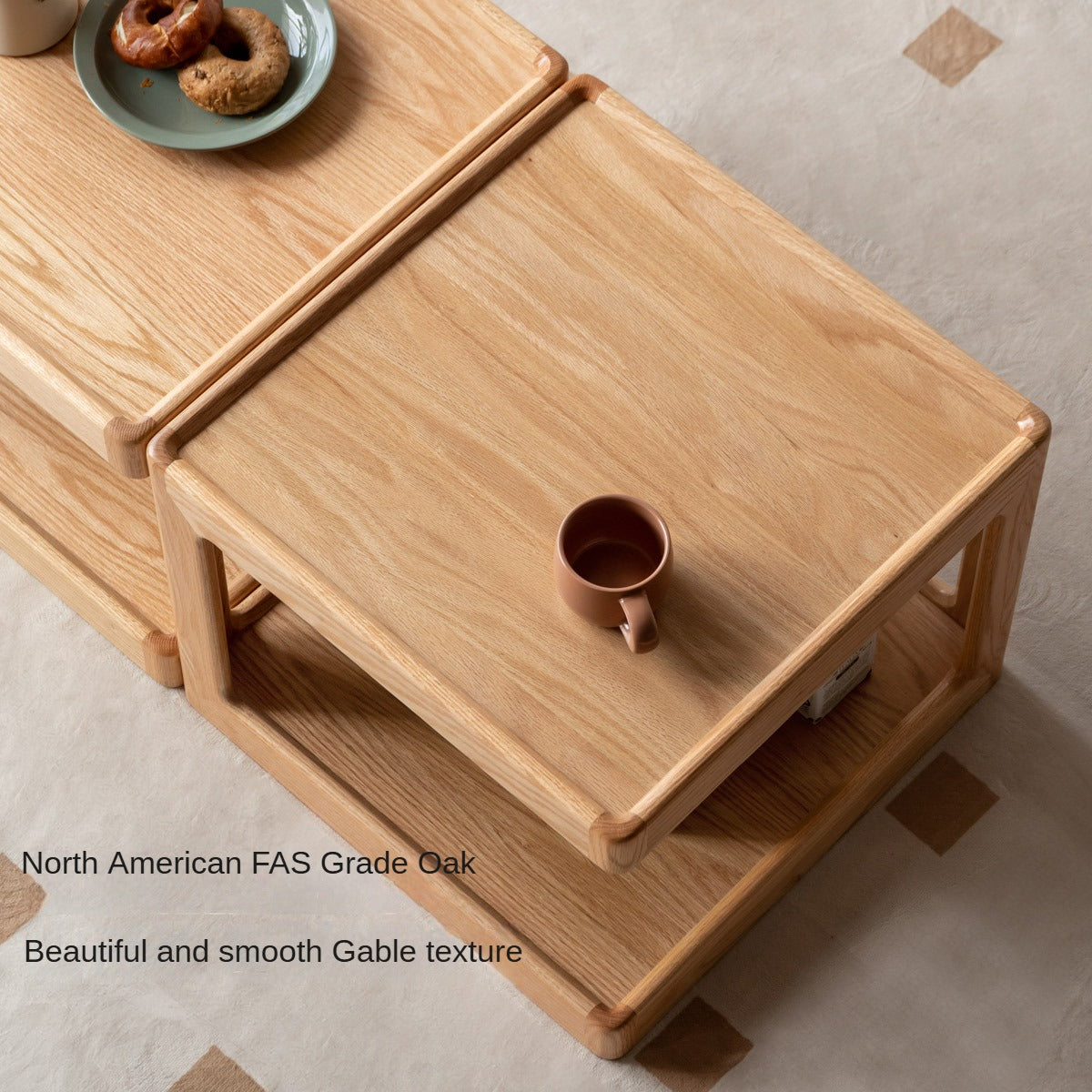 Premium Oak Solid Wood Square Coffee Table - Modern Living Room Furniture for Home Decor & Relaxation