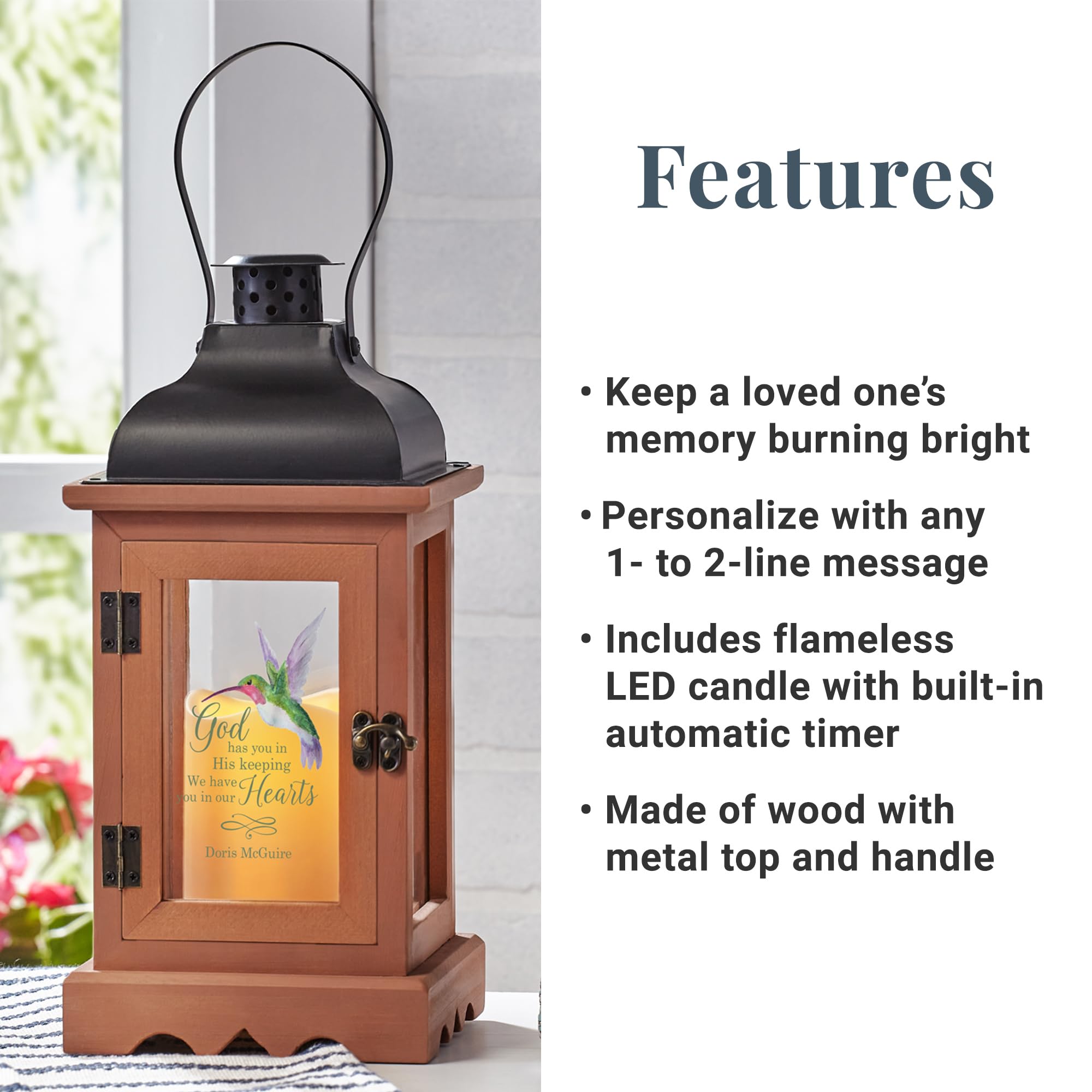 Personalized Memorial Lantern - Sympathy & Condolence Gift with LED Candle & Auto Timer - Wood or Metal Keepsake for Honoring Loved Ones - Perfect for Funerals, Memorial Services & Home Remembrance