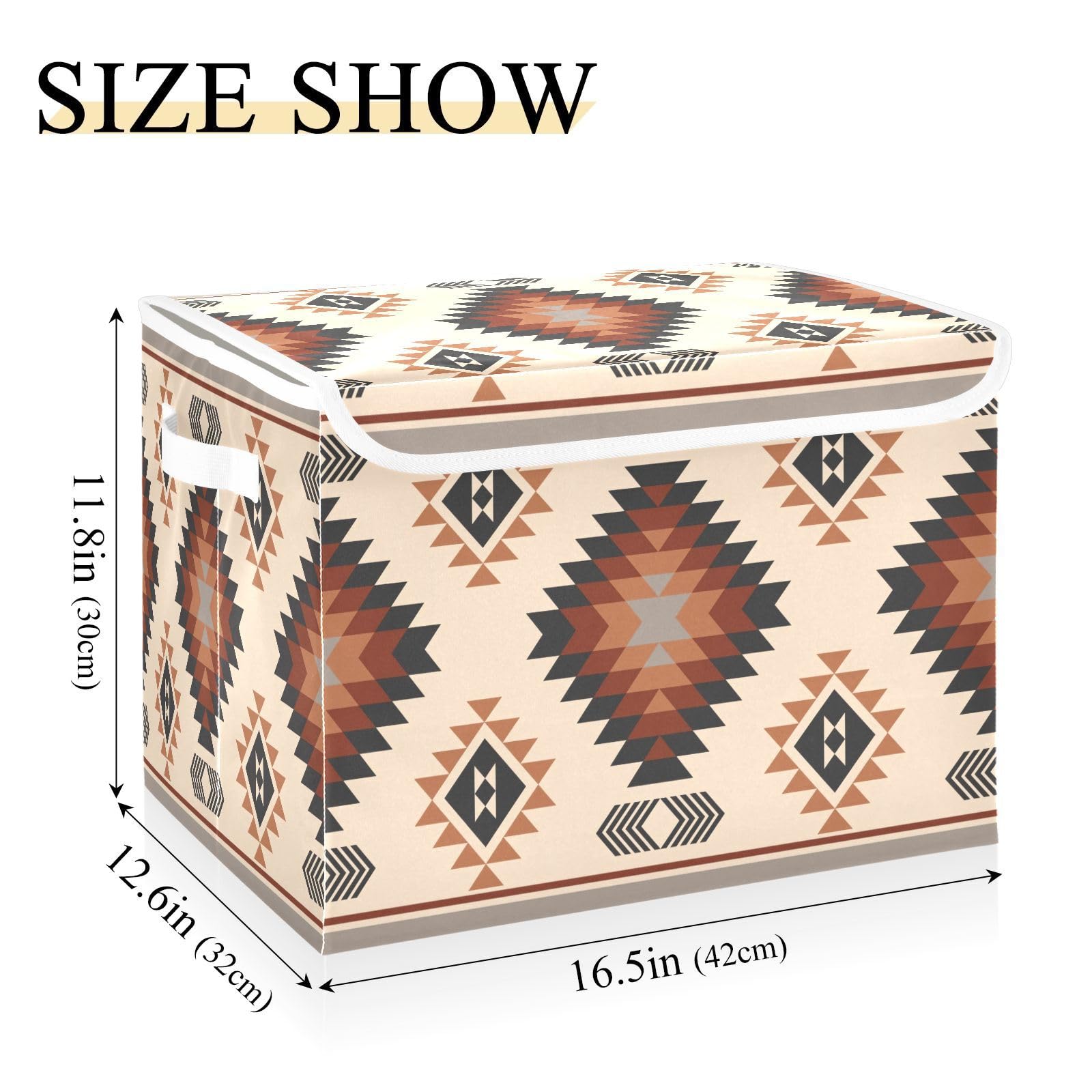 Aztec Style Foldable Fabric Storage Bins with Lids - Brown Ethnic Collapsible Organizer Baskets for Home, Bedroom, Closet & Office Organization | Perfect for Clutter Control & Space Saving Storage