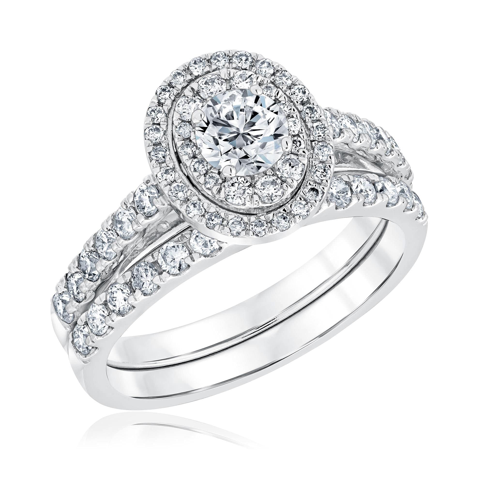 10K 14K 18K Gold & 925 Sterling Silver 1.5 Carat Moissanite Wedding Band Set - 2 Piece Bridal Ring Set for Women, Fine Jewelry Gift for Anniversary, Engagement, Valentine's Day - Perfect for Proposals, Weddings & Special Occasions
