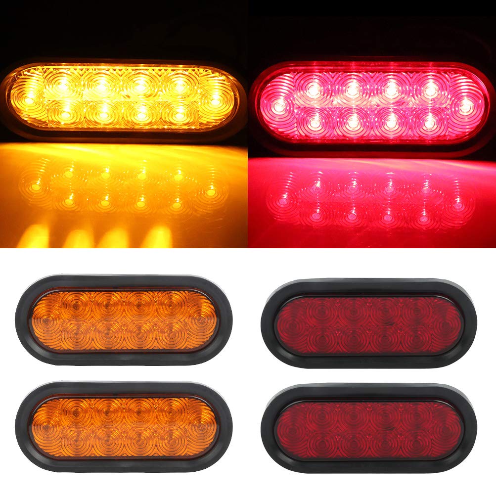 SCITOO Universal 12V LED Side Marker Lights - 2 Red & 2 Amber Lights for Boats, Trucks, Trailers, Pickups - 21 LED Stop/Turn Signal Tail Lamps - Waterproof & Durable for Marine, RV, Commercial Vehicle Lighting
