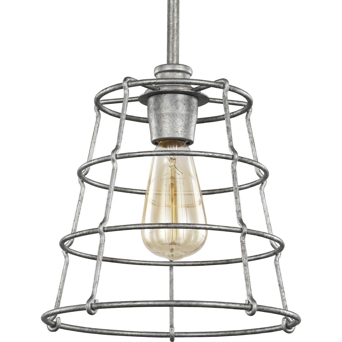 Progress Lighting Chambers Collection 1-Light Farmhouse Pendant Light in Galvanized Metal - Perfect for Kitchen Island, Dining Room, or Entryway Lighting