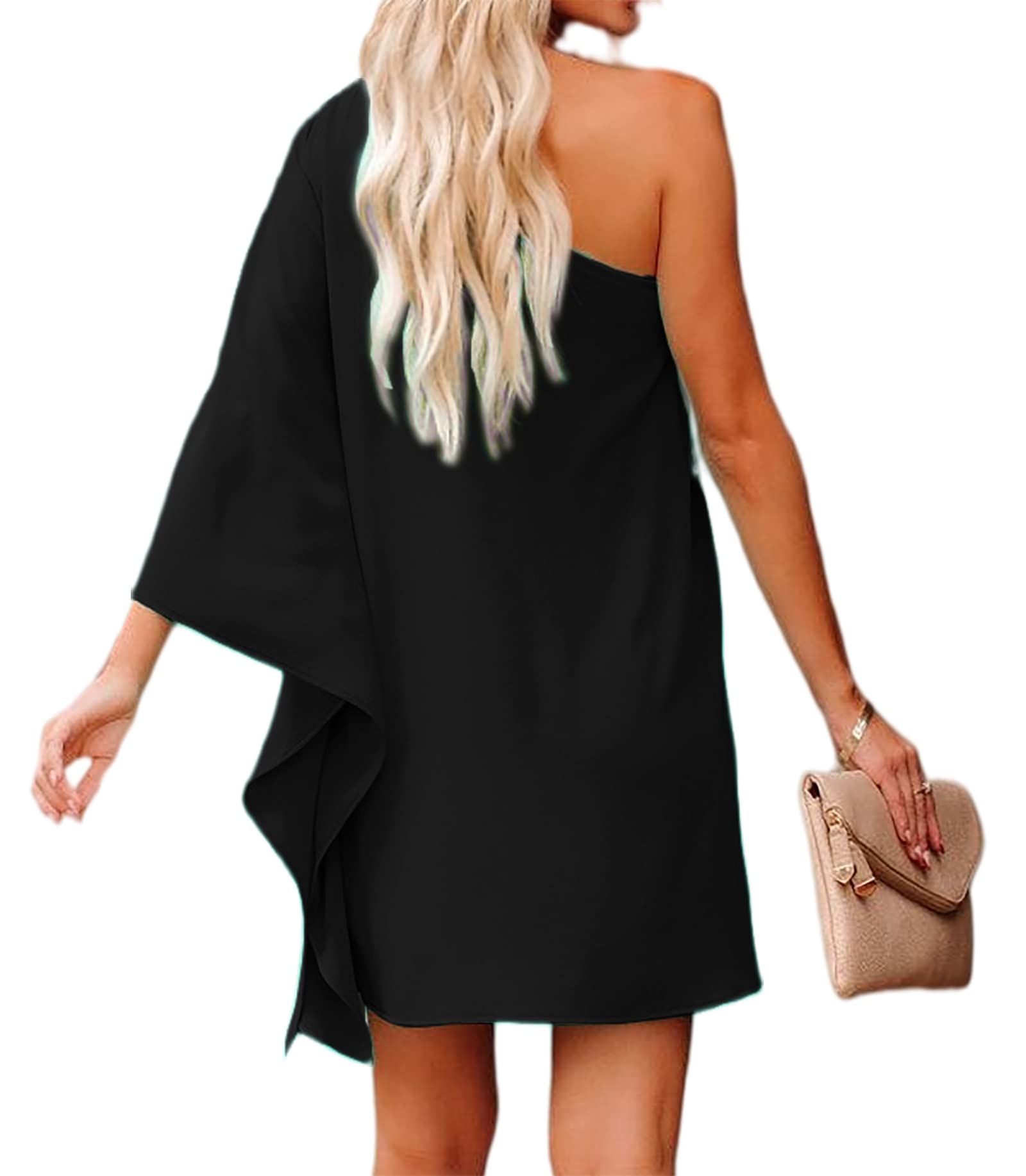 Jhsnjnr Women's One Shoulder Batwing Sleeve Dress - Summer Casual Club Party Cocktail Dress for Night Out, Date Night & Special Occasions