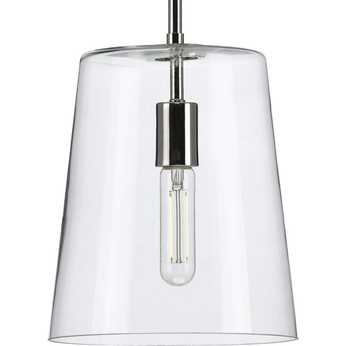 Clarion Collection 1-Light Clear Glass Coastal Pendant Light Fixture in Polished Nickel - Perfect for Kitchen Island, Dining Room, or Entryway Lighting