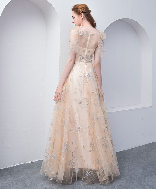 Elegant Champagne Tulle Long Prom Dress for Women - Formal Evening Gown for Homecoming, Ball & Special Occasions