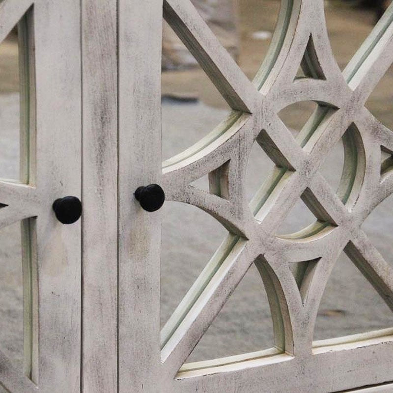 French Arched Glass Door Buffet Sideboard - Whitewashed Finish 63
