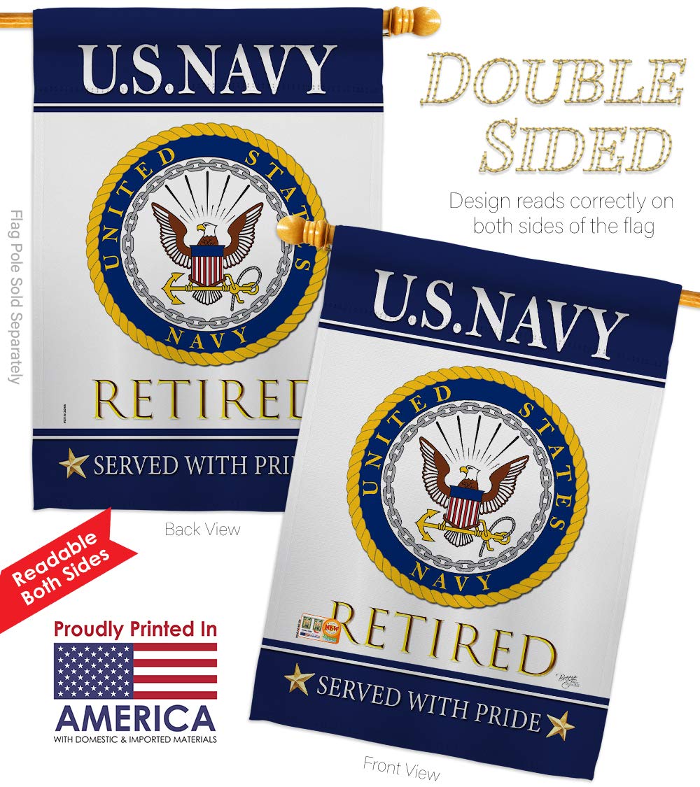 US Navy Retired Garden Flag Kit - Double-Sided 28x40 Inch Military Yard Banner - Official US Armed Forces Veteran Retirement Gift for Outdoor Decor (Made in USA) | Perfect for Patriotic Home, Yard & Veterans Day Displays