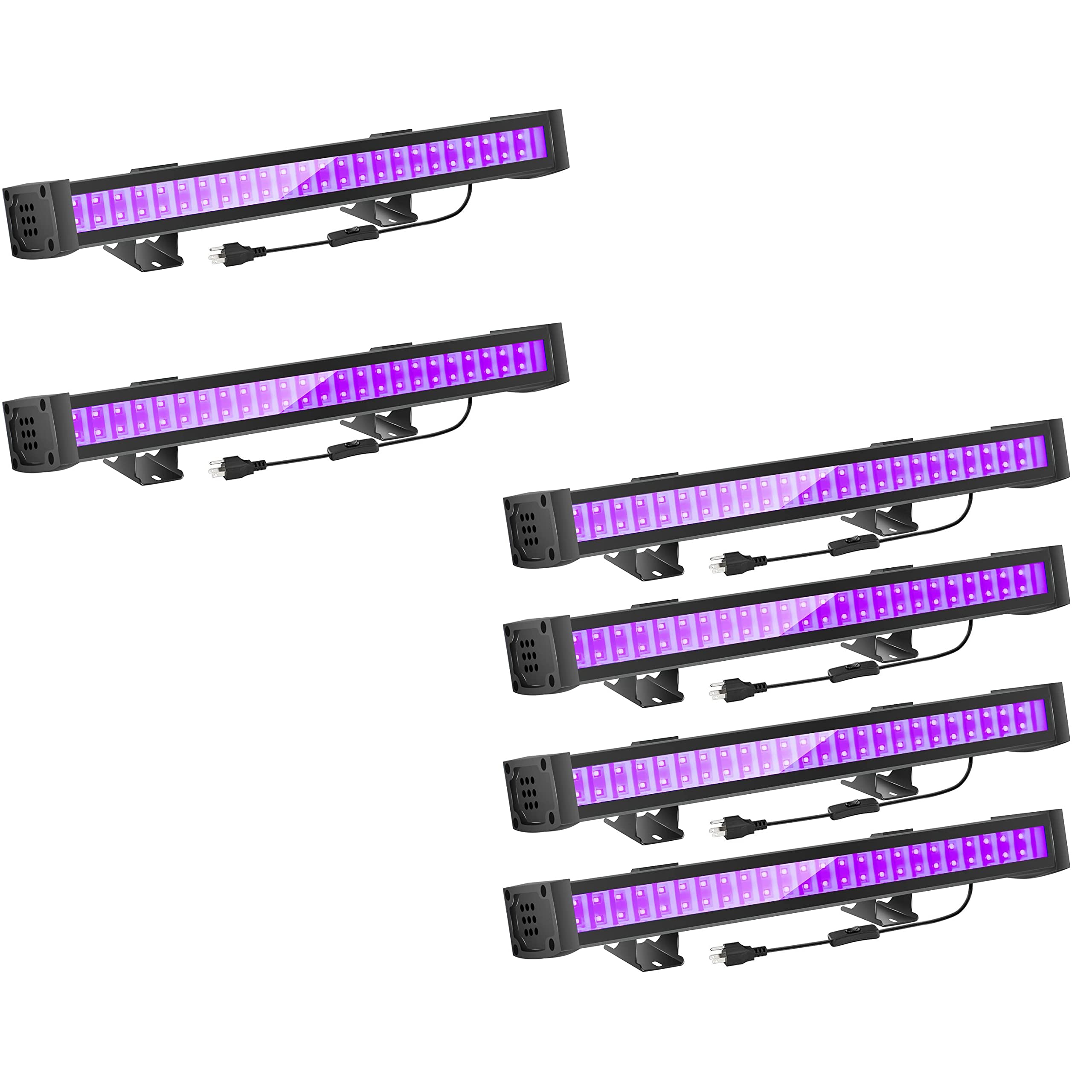 FAISHILAN 2 or 4 Pack UV LED Black Light Bar - 24W Blacklight with 5ft US Plug & Switch - Perfect for Glow Parties, Halloween Decorations, Stage Lighting, Body Paint & Fluorescent Posters - Create Stunning Neon Effects for Nightclubs, Bedrooms & DIY Projects