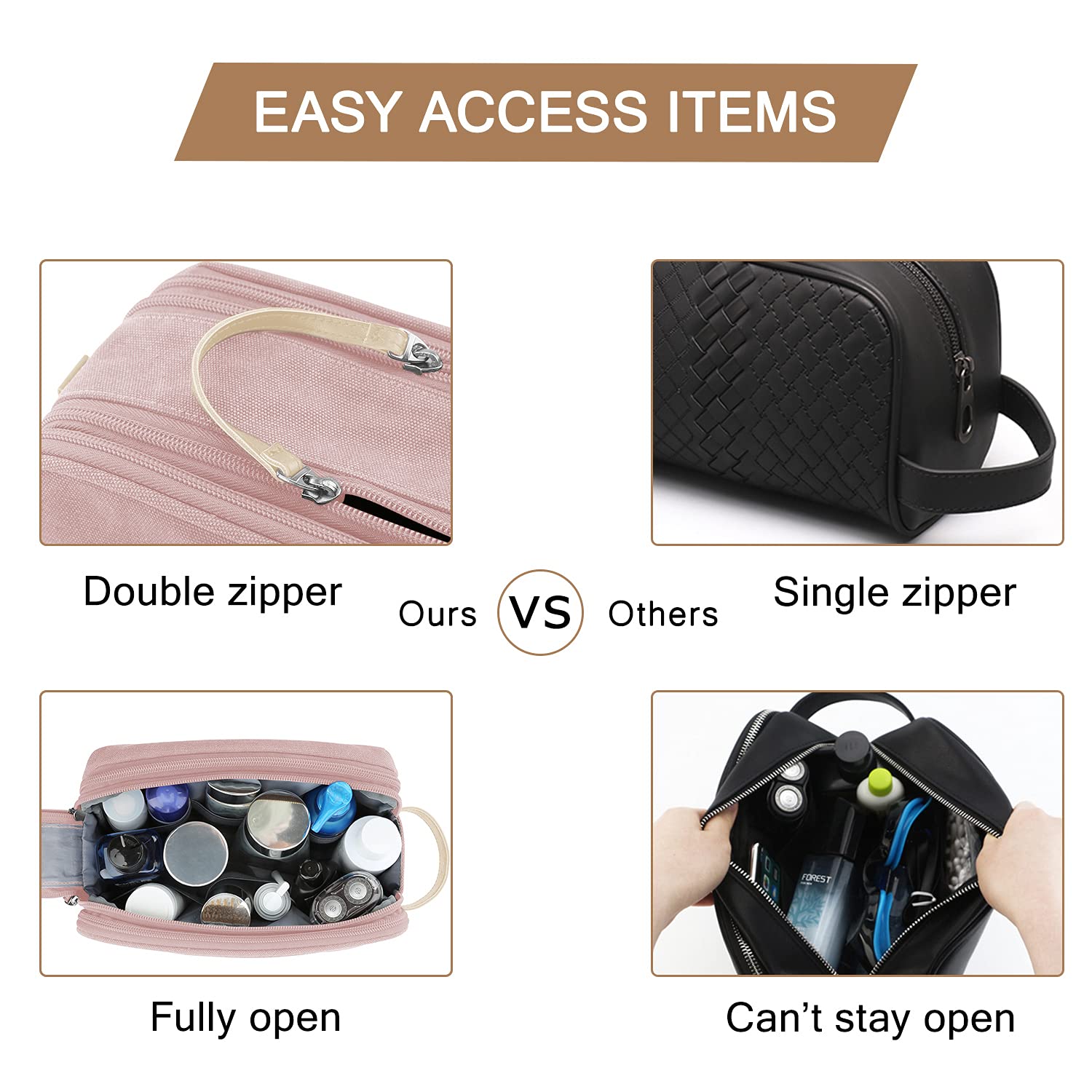 BAGSMART Waterproof Travel Toiletry Bag for Women - Pink Medium Cosmetic Makeup Organizer with Multiple Pockets | Perfect for Vacation, Gym, Business Trips & Daily Essentials Storage