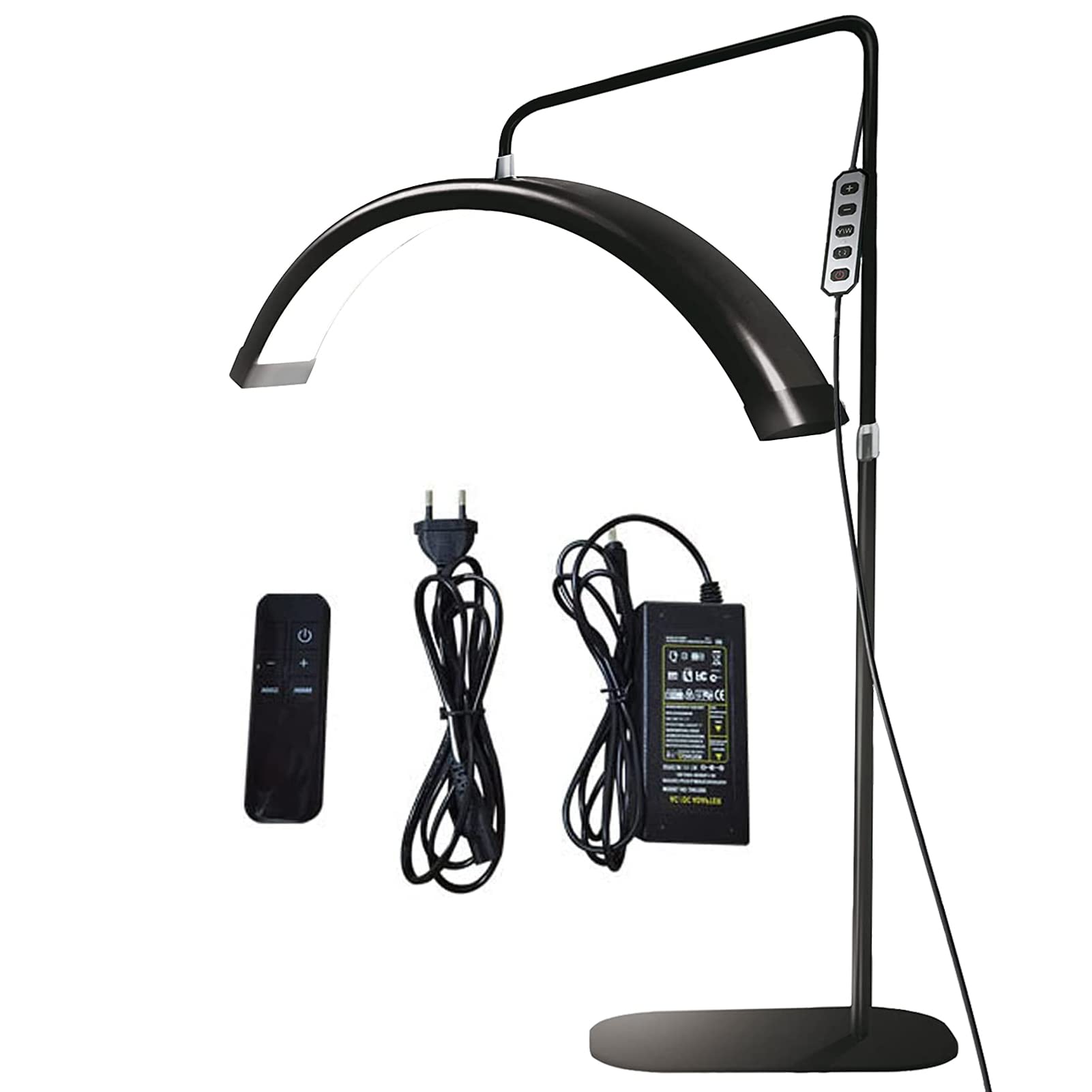 CJSGY LED Floor Lamp - Adjustable Standing Light with Remote for Eyelash Extensions, Reading & Makeup | Black Half Moon Lash Light for Salon, Home & Studio Use