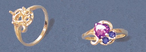 6mm Trillion Cut Solid Sterling Silver or 14kt Gold Double Accented Pre-Notched Blank Ring Size 7 Setting 163883/143883 - Perfect for Jewelry Making, Engagement Rings & Custom Wedding Bands