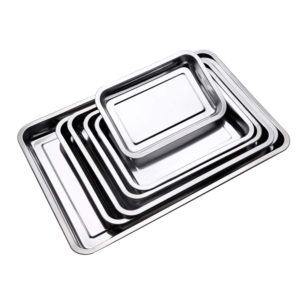 Premium Stainless Steel Square Storage Trays - Heavy Duty Rectangular Serving Plates for BBQ, Rice Dishes & Kitchen Organization (27x20x2cm) - Perfect for Restaurants, Picnics & Home Cooking