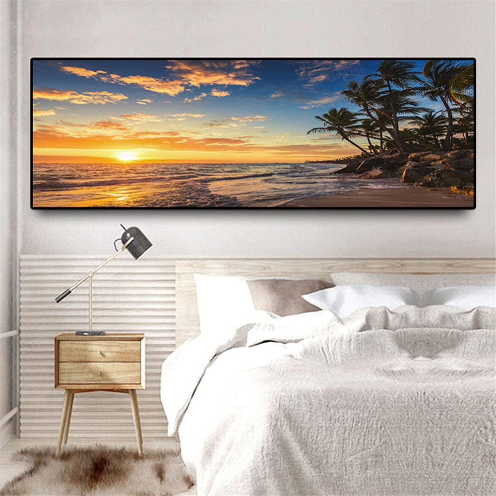 5D DIY Diamond Painting Kit for Adults - Sunset Seascape with Trees, Full Drill Crystal Rhinestone Cross Stitch Art Craft (20x60 Inch) - Perfect for Home Wall Decor, Relaxation & Creative Gift Idea