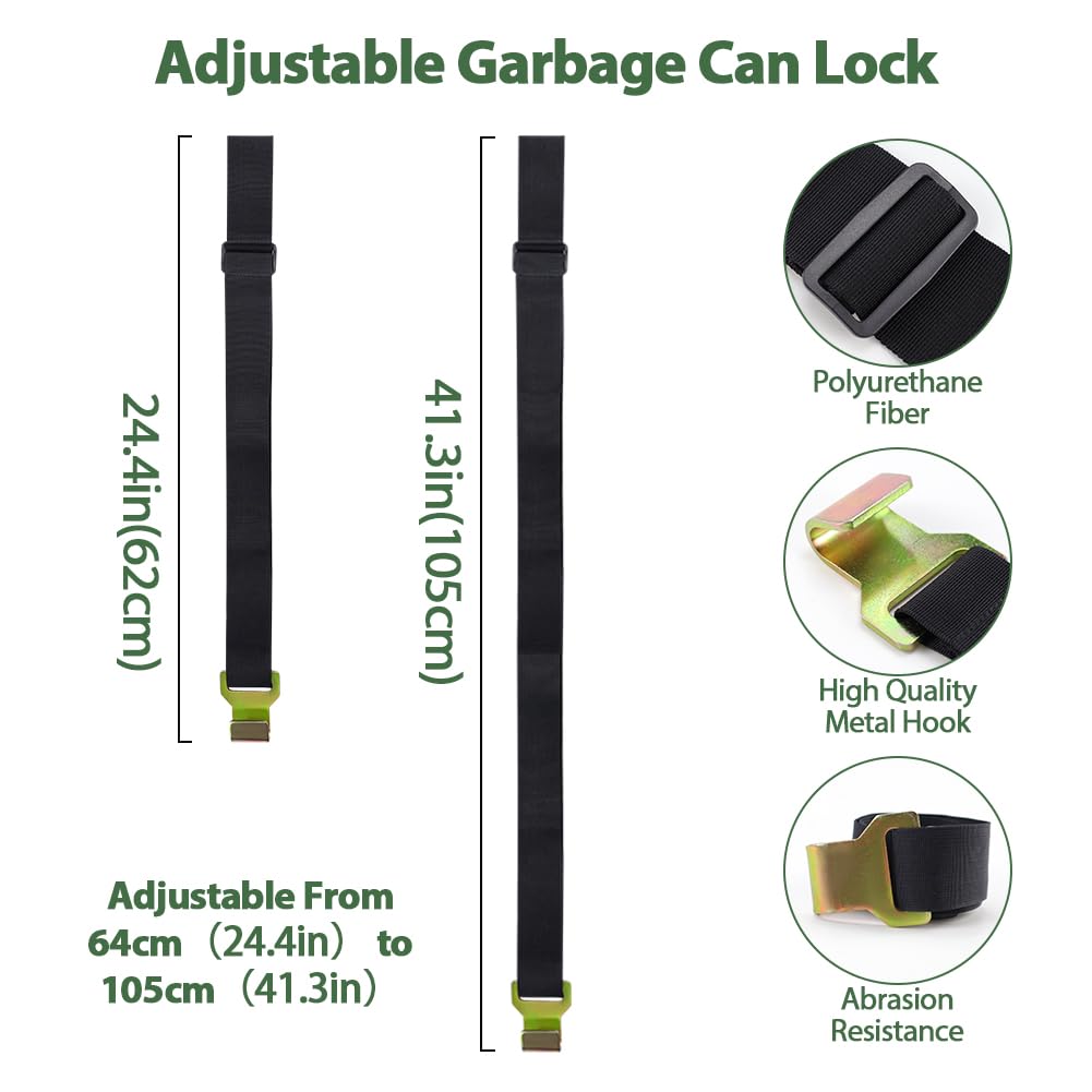 Bear Proof Trash Can Lid Lock - Heavy Duty Outdoor Garbage Bin Lock for Raccoons, Squirrels, Dogs & Rodents - Secure Trash Can During Storms & High Winds - Perfect for Camping, Backyards & Wildlife Areas