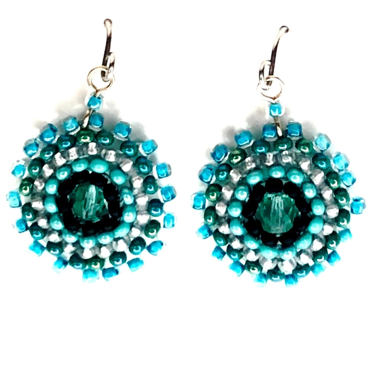 Aqua and Black Seed Bead Starburst Earrings for Women - Boho Chic Dangle Earrings for Party, Wedding & Everyday Wear