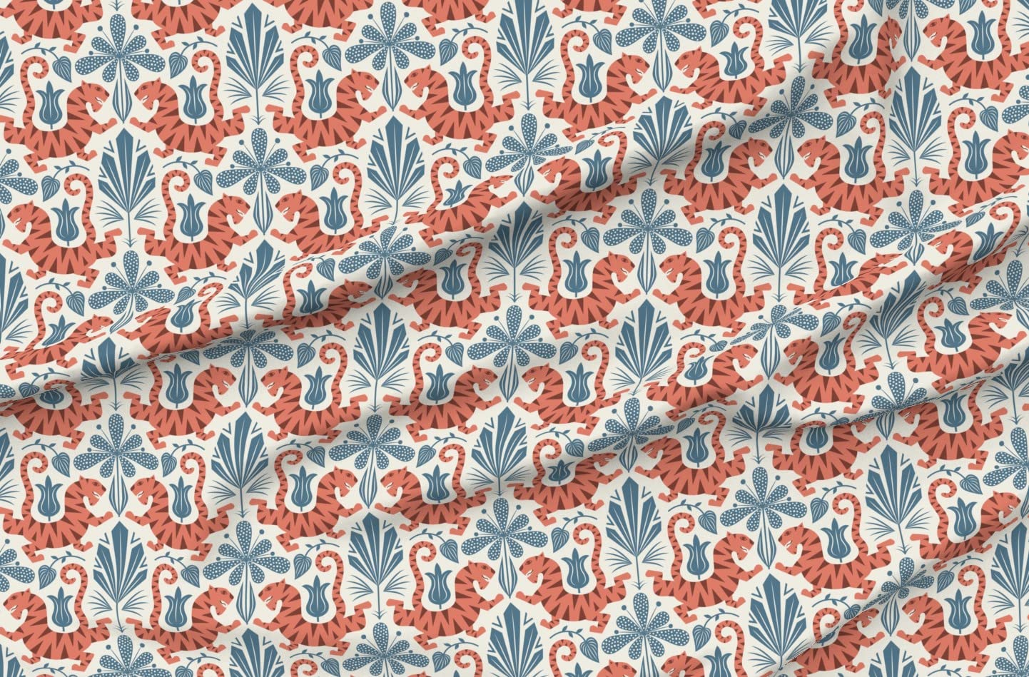 Premium Tiger Orange Blue Animal Print Minky Fabric by The Yard - Wild Stripes Jungle Asian Design for Sewing Baby Blankets, Quilt Backing & Plush Toys - Soft & Durable for DIY Crafts & Home Decor