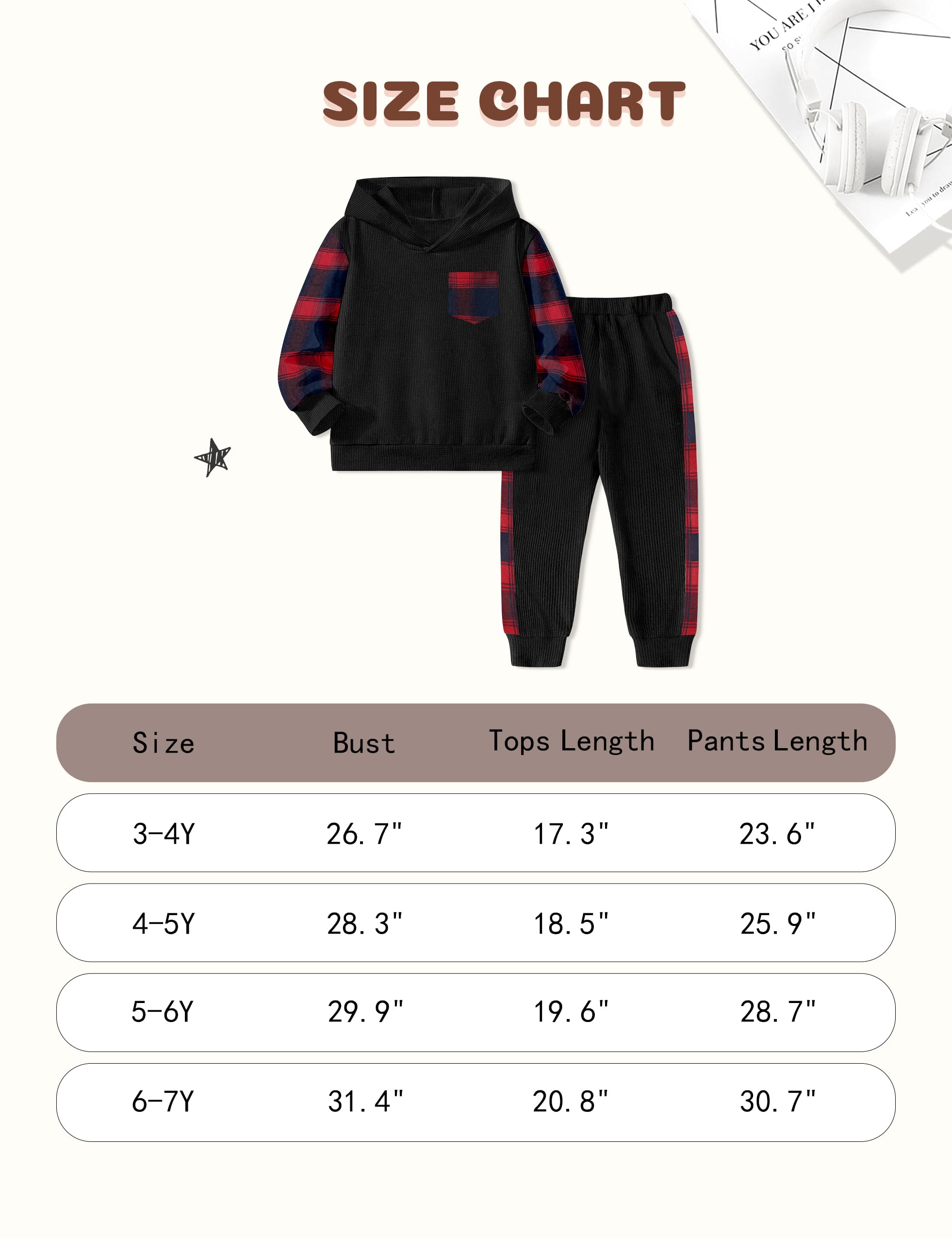 Boys' Waffle Plaid Hoodie & Patchwork Casual Pants 2-Piece Set - Warm Fall Winter Toddler Outfit with Pockets | Cozy Playdates & Outdoor Adventures