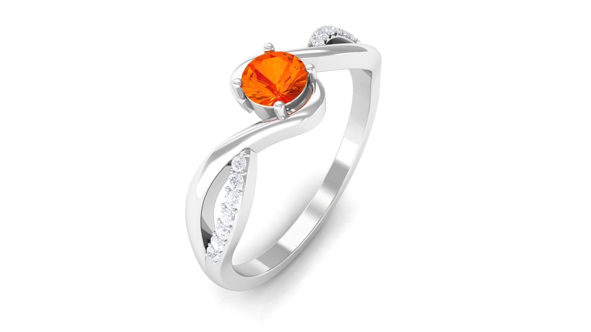 Genuine Orange Sapphire Solitaire Ring with Diamond Accents - 14K Solid Gold Women's September Birthstone Ring - Elegant Bypass Setting for Anniversaries, Engagements & Special Occasions