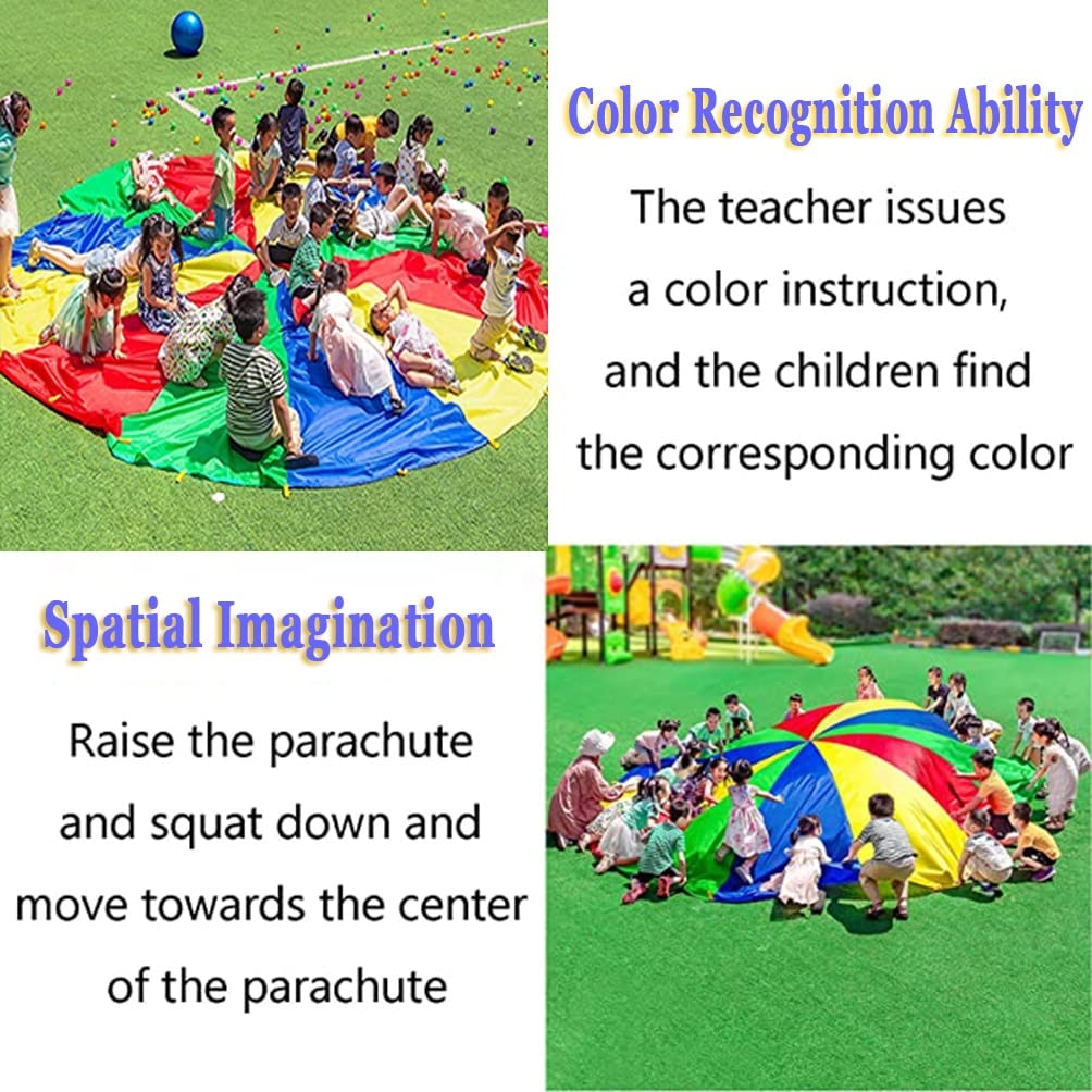 1-12M Kids Rainbow Play Parachute - 8m/26.24ft Outdoor Activity Toy for Field Day, Carnival Games & Team Building - Perfect for Preschool Playtime, Birthday Parties & Family Reunions