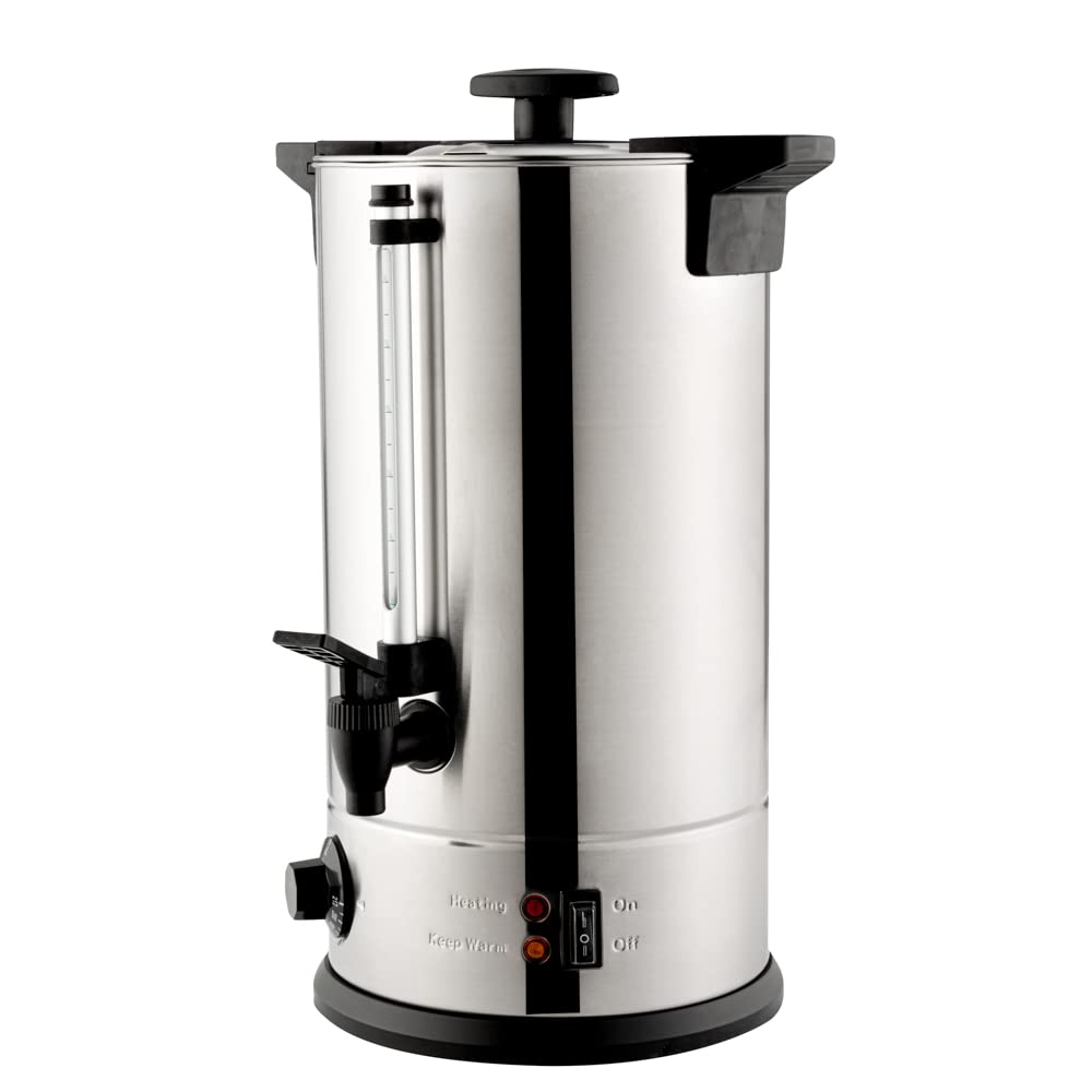 Restaurantware Restpresso 3 Gallon Commercial Coffee Dispenser - 120V/1000W Stainless Steel Hot Water Urn with Adjustable Thermostat & No-Drip Spigot - Large Double-Wall Coffee Maker for Cafes, Offices & Catering Events (Serves 67 Cups, Silver 13/0 Stainless Steel)