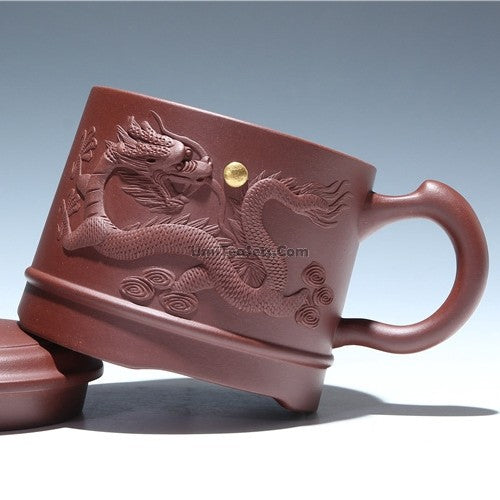 Premium Yixing Purple Clay Tea Mug with Hand-Carved Dragon Design - Authentic Chinese Teapot for Gongfu Tea Ceremony, Gift for Tea Lovers, Perfect for Home & Office Use