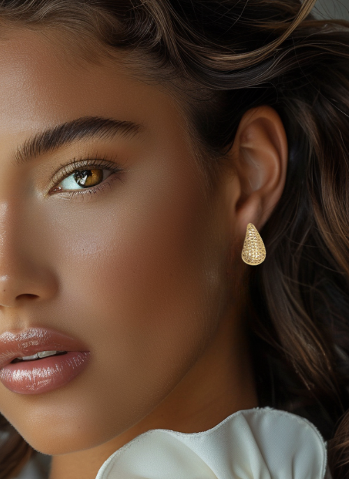 Chunky Pave Gold Teardrop Earrings for Women - 14K Gold Plated Statement Dangle Earrings - Elegant Jewelry Gift for Birthday, Anniversary & Wedding - Perfect for Parties, Date Night & Special Occasions