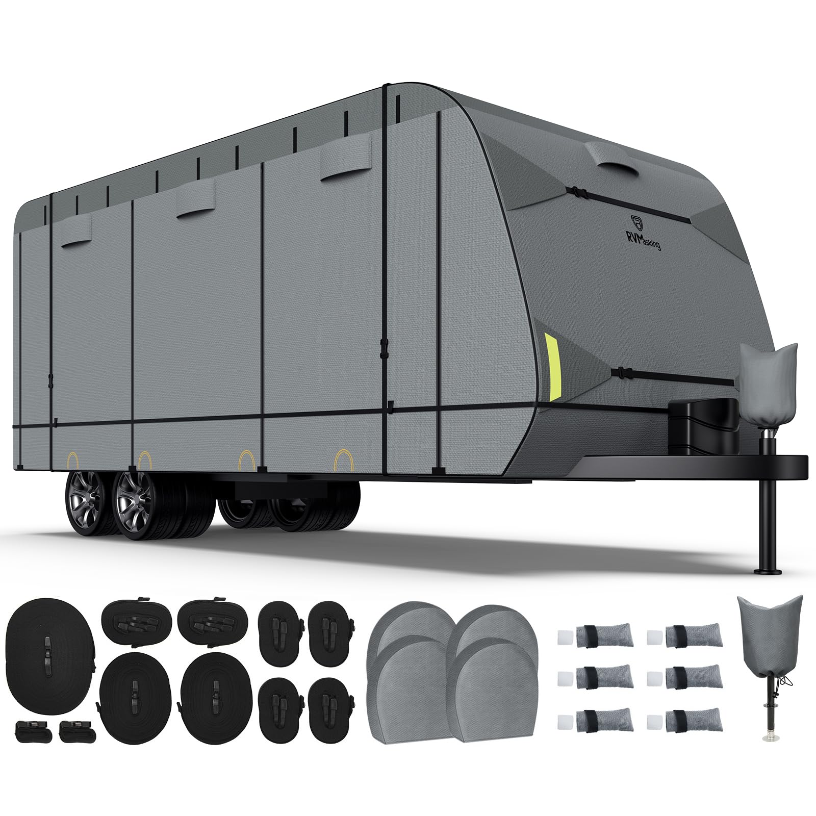Heavy Duty 7-Layer RV Travel Trailer Cover with 4 Tire Covers for 34'1