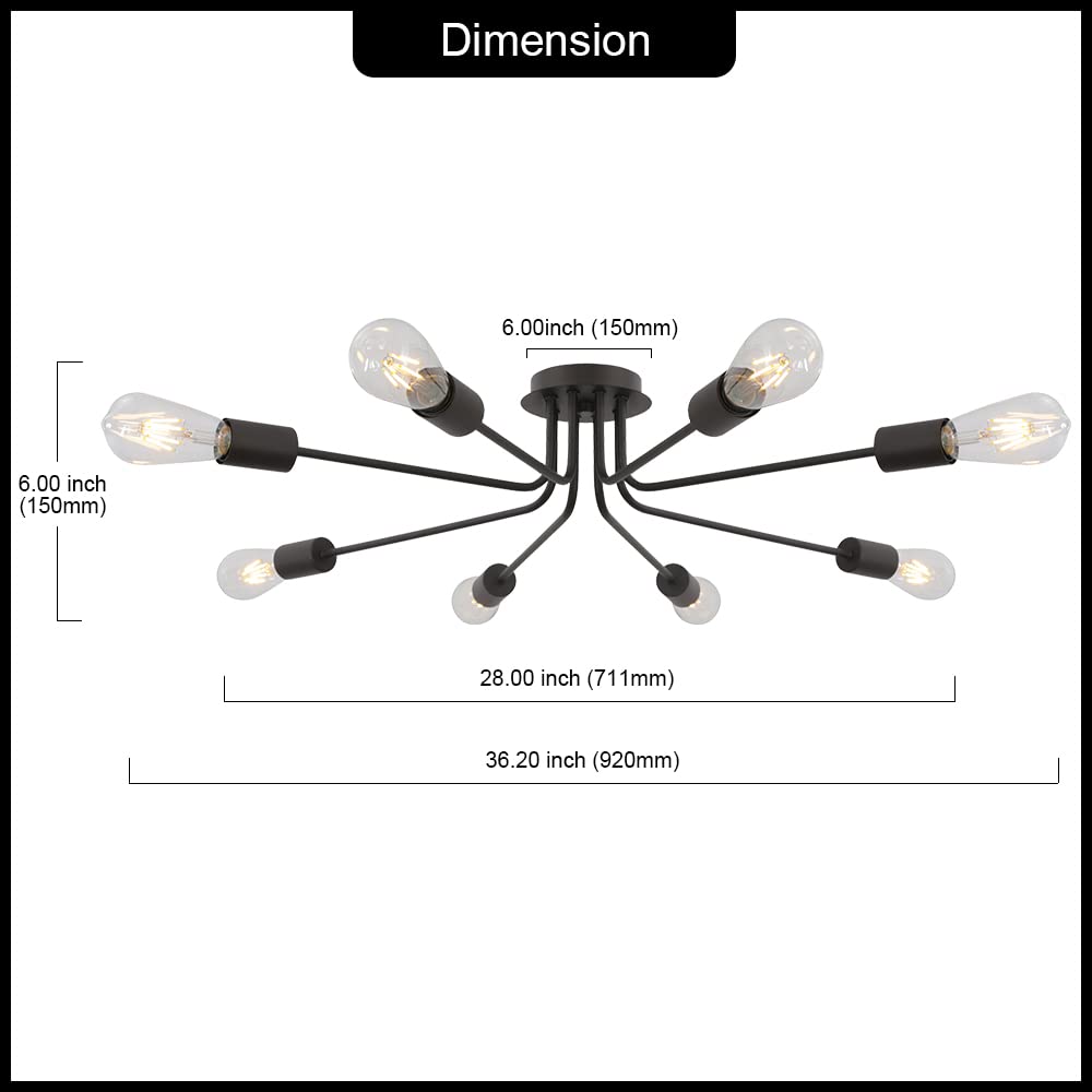 Modern 8-Light Industrial Sputnik Chandelier - Oil-Rubbed Bronze Metal Semi-Flush Mount Ceiling Light Fixture for Dining Room, Living Room, Kitchen, Bedroom, Cafe, Bar & Hallway | Perfect for Farmhouse, Loft & Industrial Style Home Decor