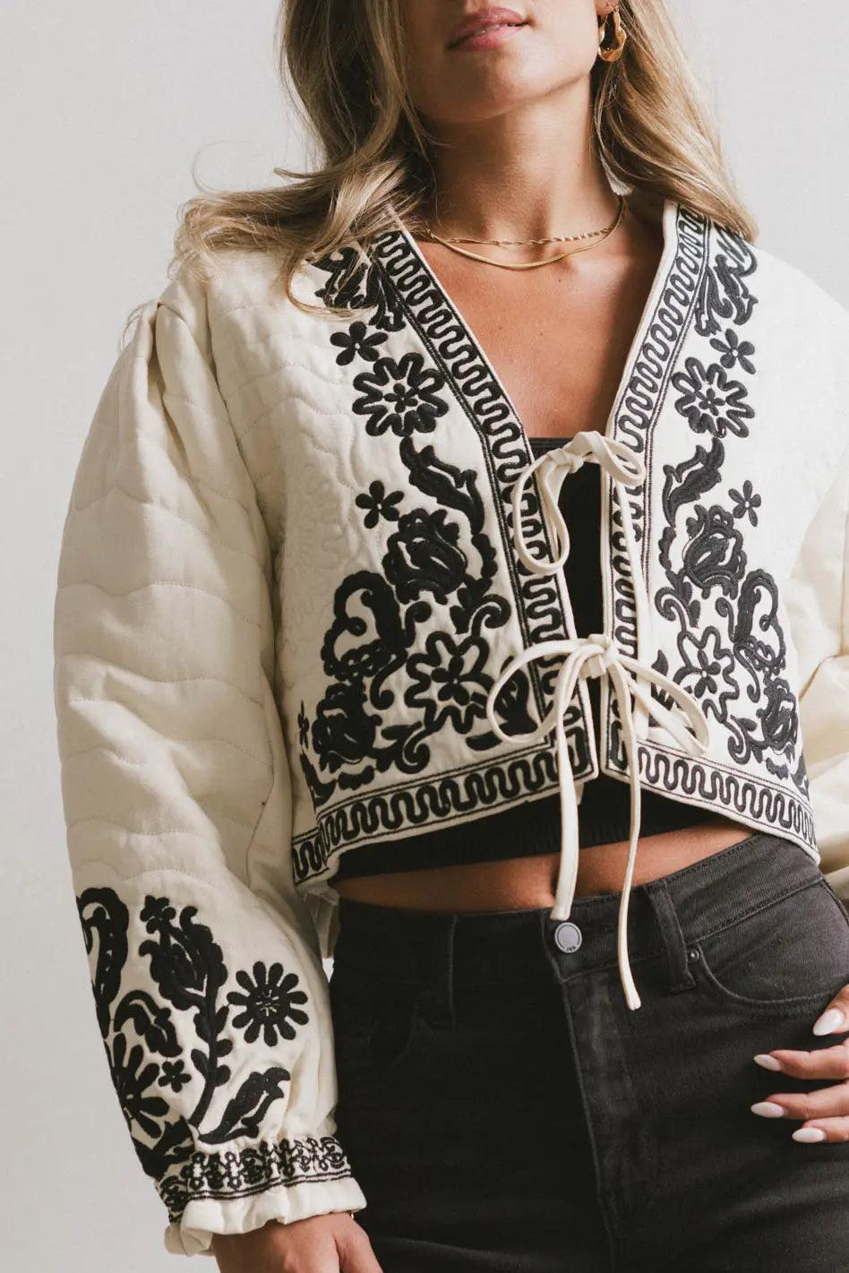 Benja Embroidered Jacket for Women - Ivory White Boho Chic Coat with Floral Embroidery | Perfect for Fall, Spring & Casual Outings