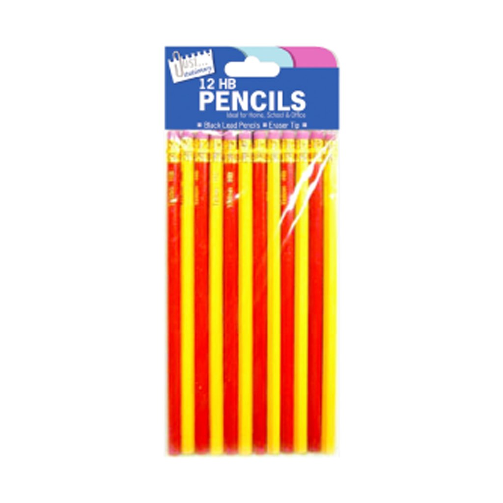 Just Stationery 5019/96 HB Pencils with Eraser - Pack of 12, Premium Wooden Pencils for School, Office & Art Sketching - Smooth Writing & Easy Erasing for Students, Professionals & Artists