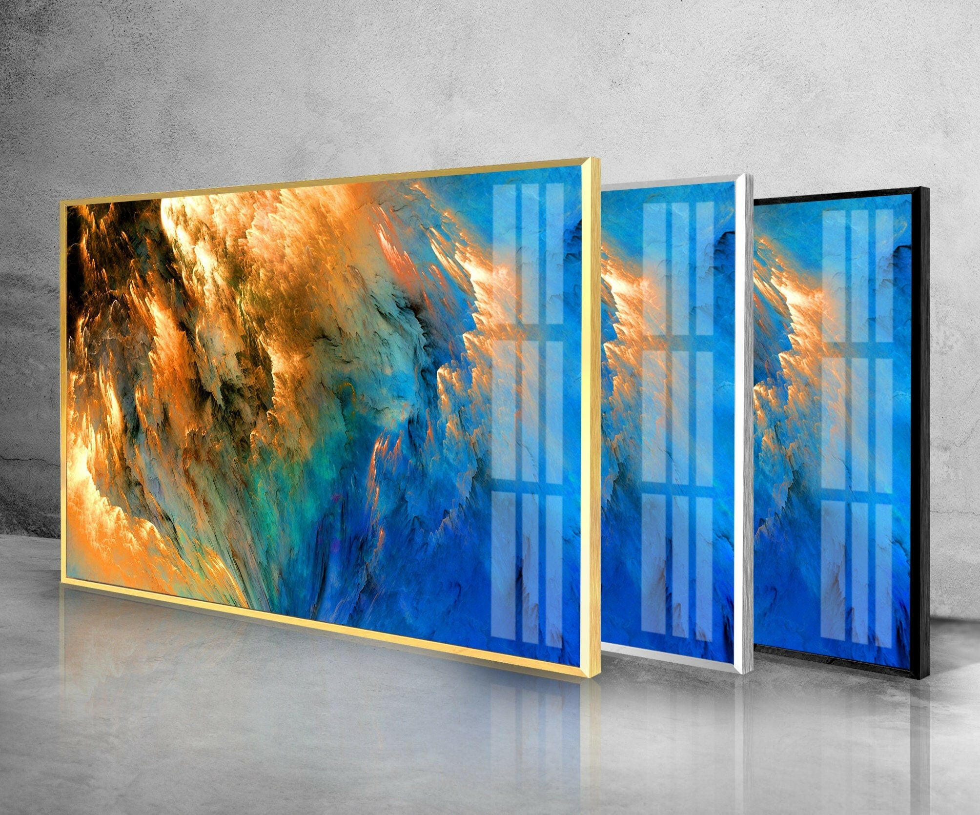 Blue Gold Alcohol Ink Glass Wall Art - Handmade Abstract Painting for Home & Office Decor - Perfect for Living Room, Bedroom, or Gift