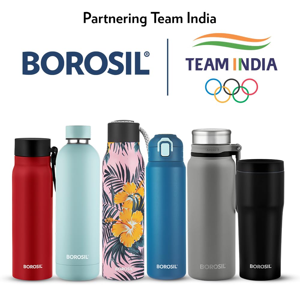 Borosil Aquasport 800ml Stainless Steel Insulated Water Bottle - 10 Hours Hot & Cold Retention, Double Wall Vacuum Insulated Flask for Office, Gym, School, Hiking & Outdoor Activities - 1 Year Warranty (Blue)