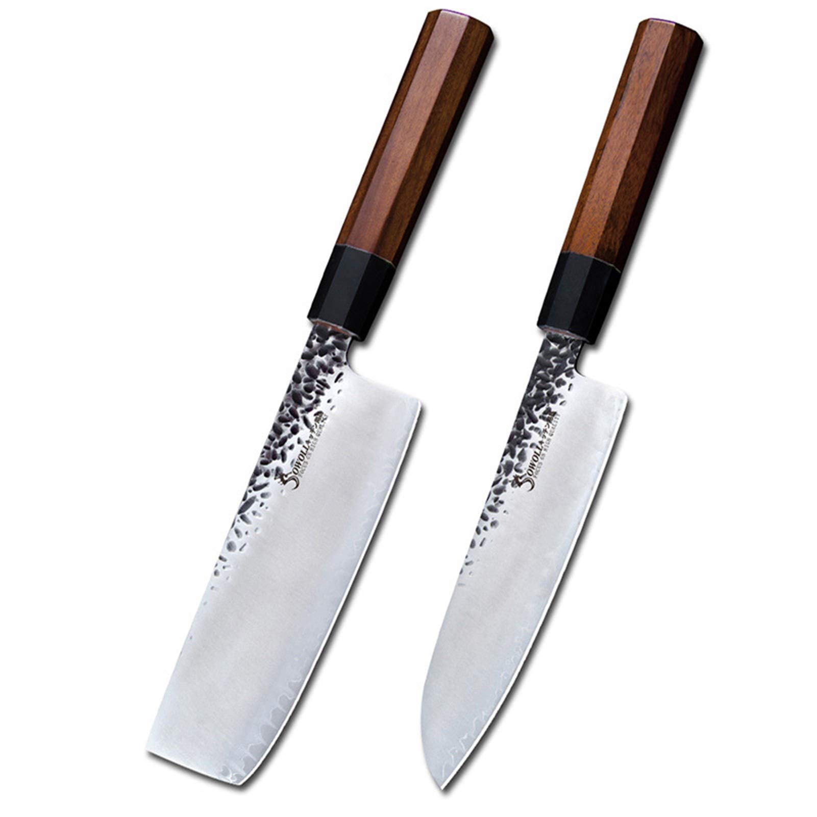 Premium Damascus Steel Japanese Chef Knife Set - 7 Inch Santoku & Nakiri Knives, Hand-Forged Sharp Kitchen Knives for Professional Cooking & Home Use | Perfect for Slicing, Dicing & Chopping Vegetables, Meat & More