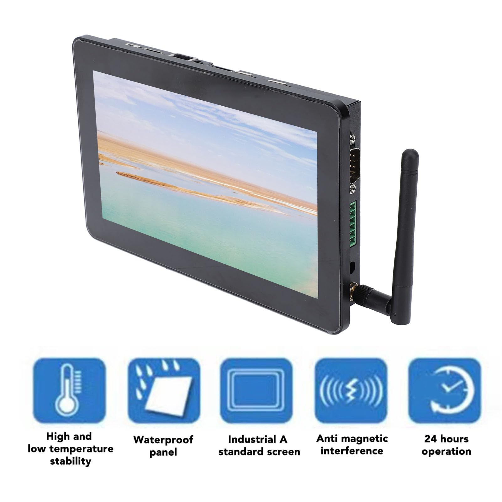 ASixxSix 7 Inch Capacitive Touch Screen Monitor - 1024x600 HD Resolution, Android 7.1.1 OS, WiFi & HDMI Connectivity, USB-Powered Industrial Panel PC with Antenna - Perfect for Digital Signage, Kiosk Systems, Factory Automation, and Smart Home Control (UK Version)