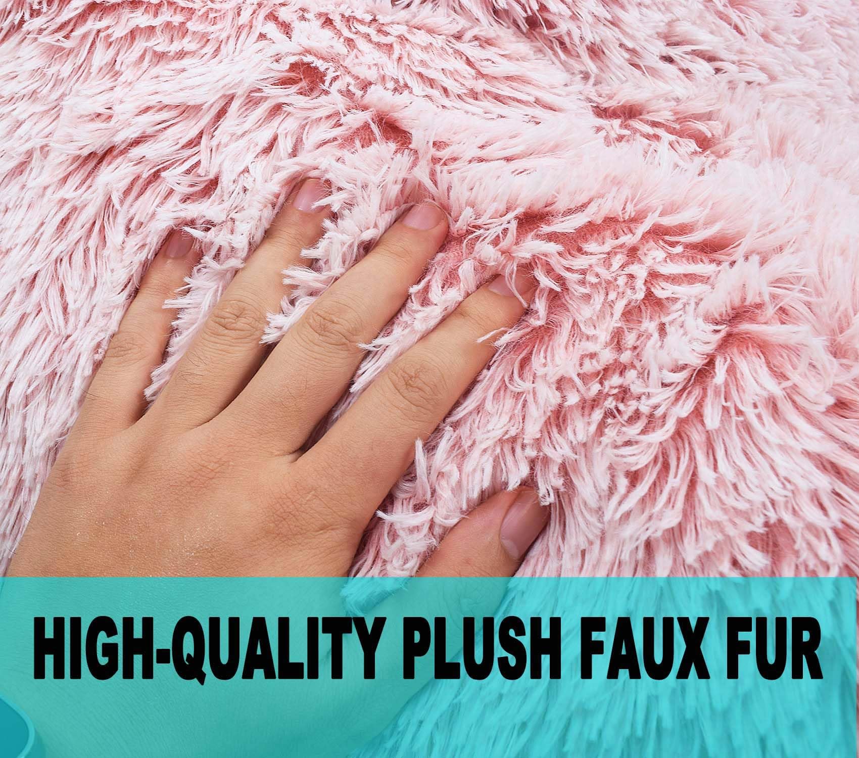 Fluffy Faux Fur Stuffed Animal Storage Bean Bag Chair Cover (No Filler Included) - Dusty Pink Plush Toy Organizer for Kids, Teens & Adults - Perfect for Nursery, Playroom or Dorm Room Decor