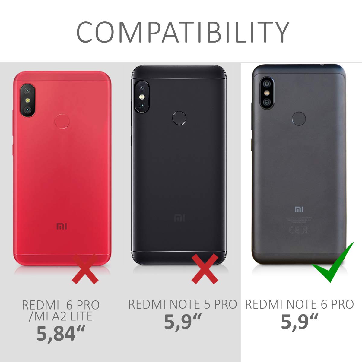 kwmobile Wallet Phone Case for Xiaomi Redmi Note 6 Pro - Slim Protective Cover with Card Slots (White/Black) | Perfect for Everyday Use, Travel & Hands-Free Convenience
