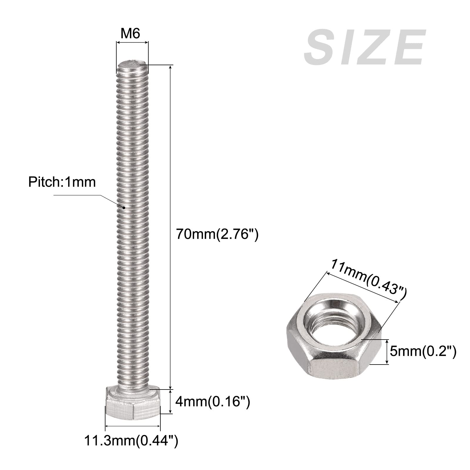 METALLIXITY M6x70mm Hex Screws Bolts Kit - 304 Stainless Steel for Home Appliance Repair