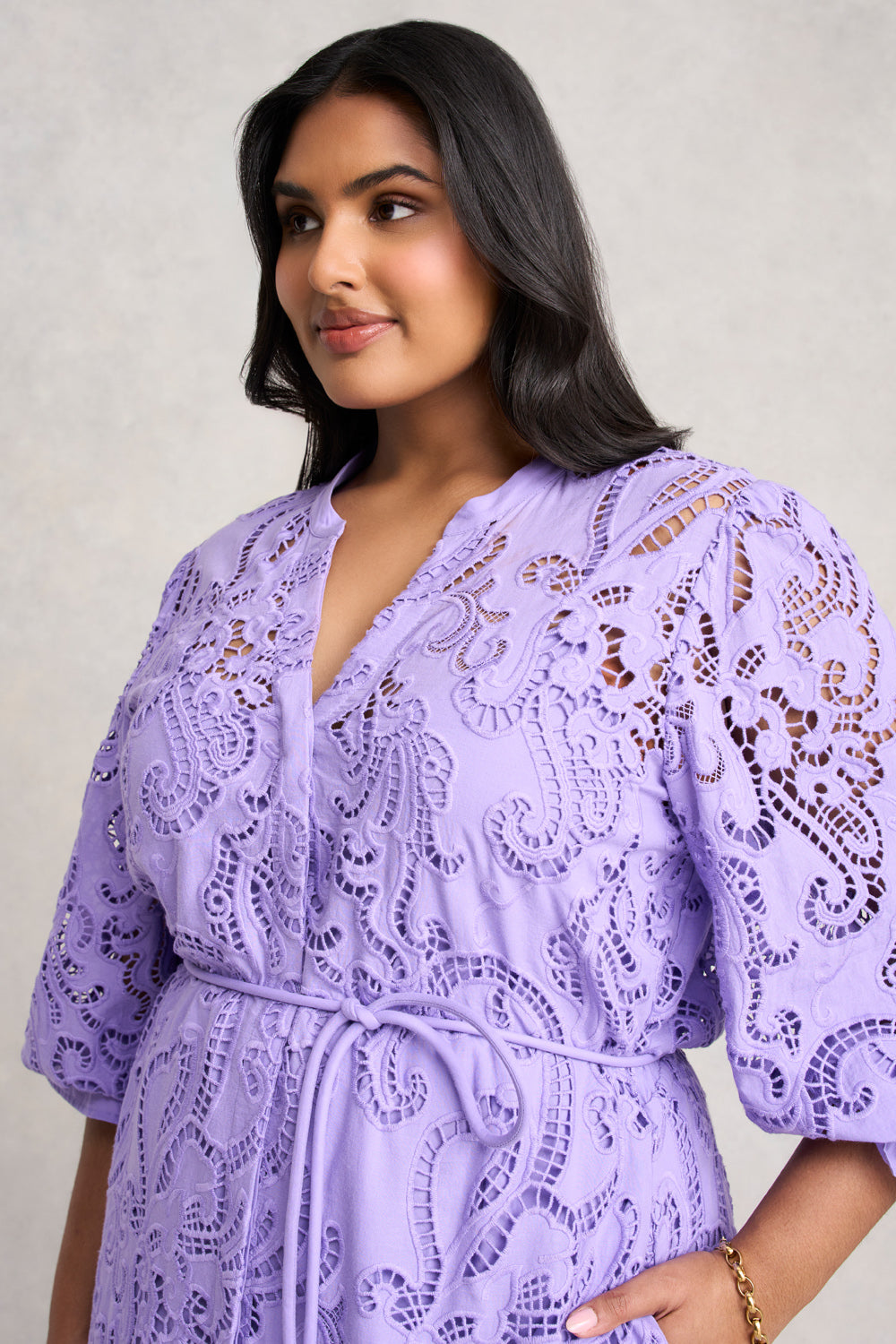 Elegant Broderie Lace Dress in Lilac - Perfect for Weddings, Parties & Special Occasions
