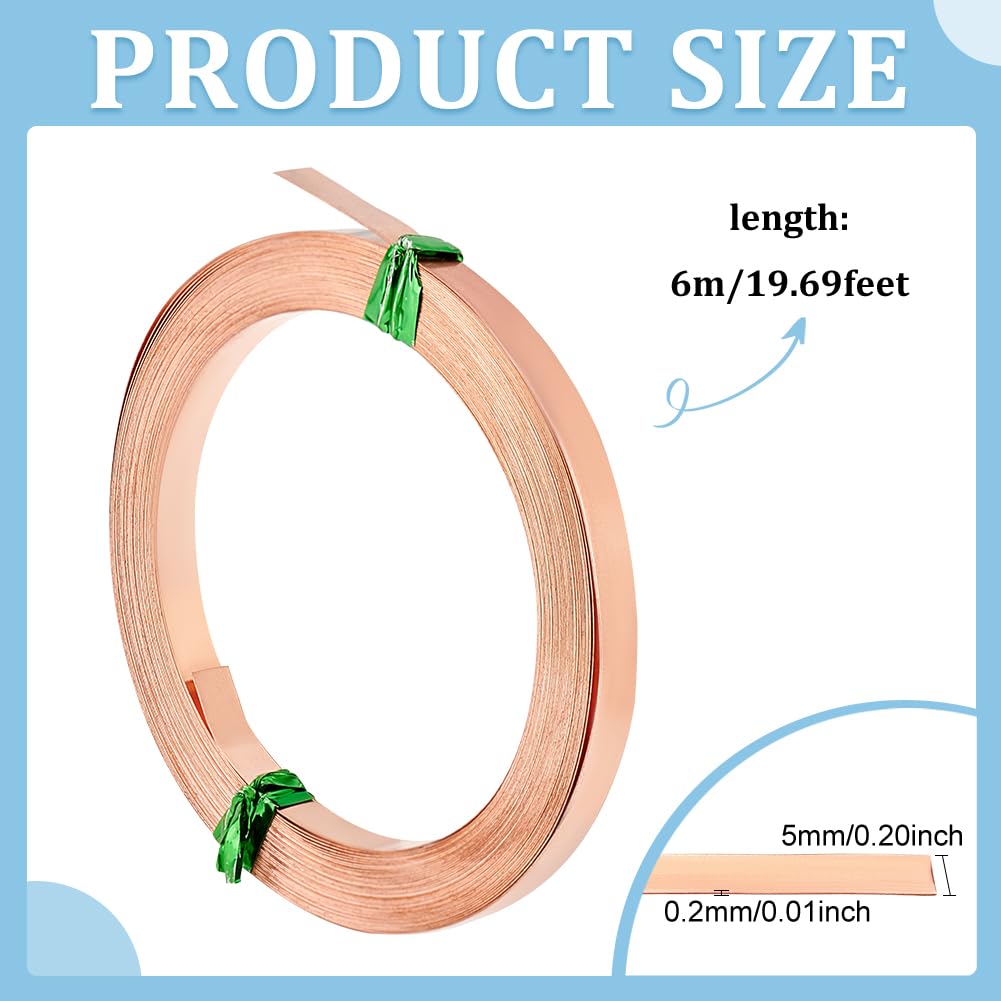 BENECREAT 19.7 Ft Flat Copper Wire for Jewelry Making - 5mm Wide Craft Wire, DIY Bezel Wire, Jewelry Wrapping Supplies - Perfect for Handmade Rings, Bracelets, Necklaces & Metal Craft Projects