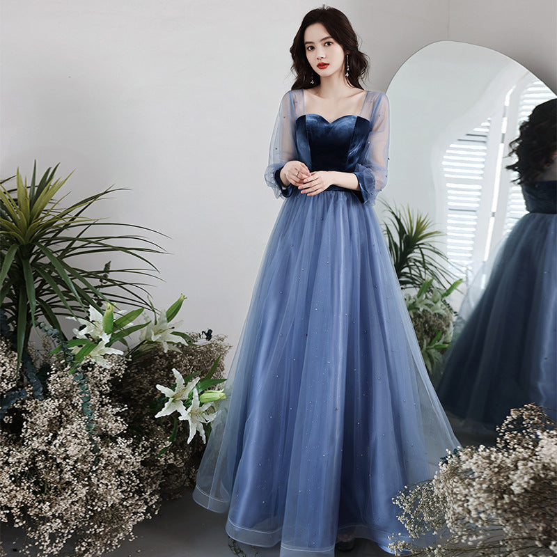 Elegant A-Line Velvet Tulle Prom Dress Navy Blue - Formal Evening Gown for Homecoming, Quinceañera & Special Occasions