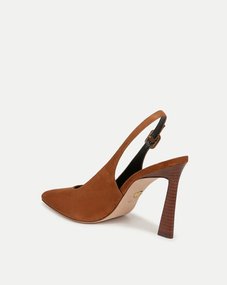 Callie Suede Slingback Pumps for Women - Comfortable Mid Heel Dress Shoes in Caramel Brown | Perfect for Office, Wedding & Evening Events