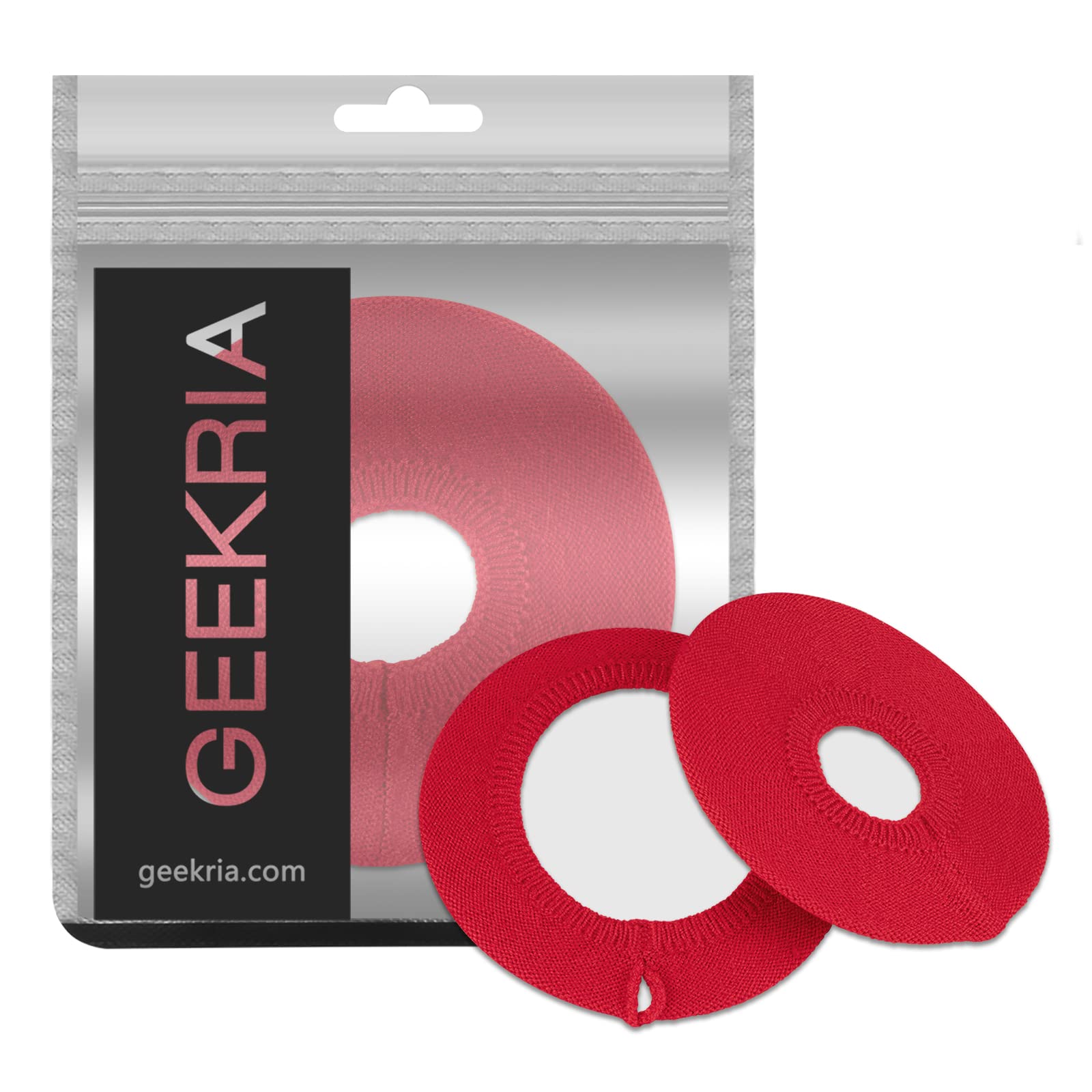 Geekria 2 Pairs Knit Fabric Headphone Ear Covers - Washable, Stretchable & Sanitary Ear Protectors for Over-Ear Headphones (Size S/Red) - Certified Safe for Kids & Adults - Perfect for Gaming, Workouts & Travel