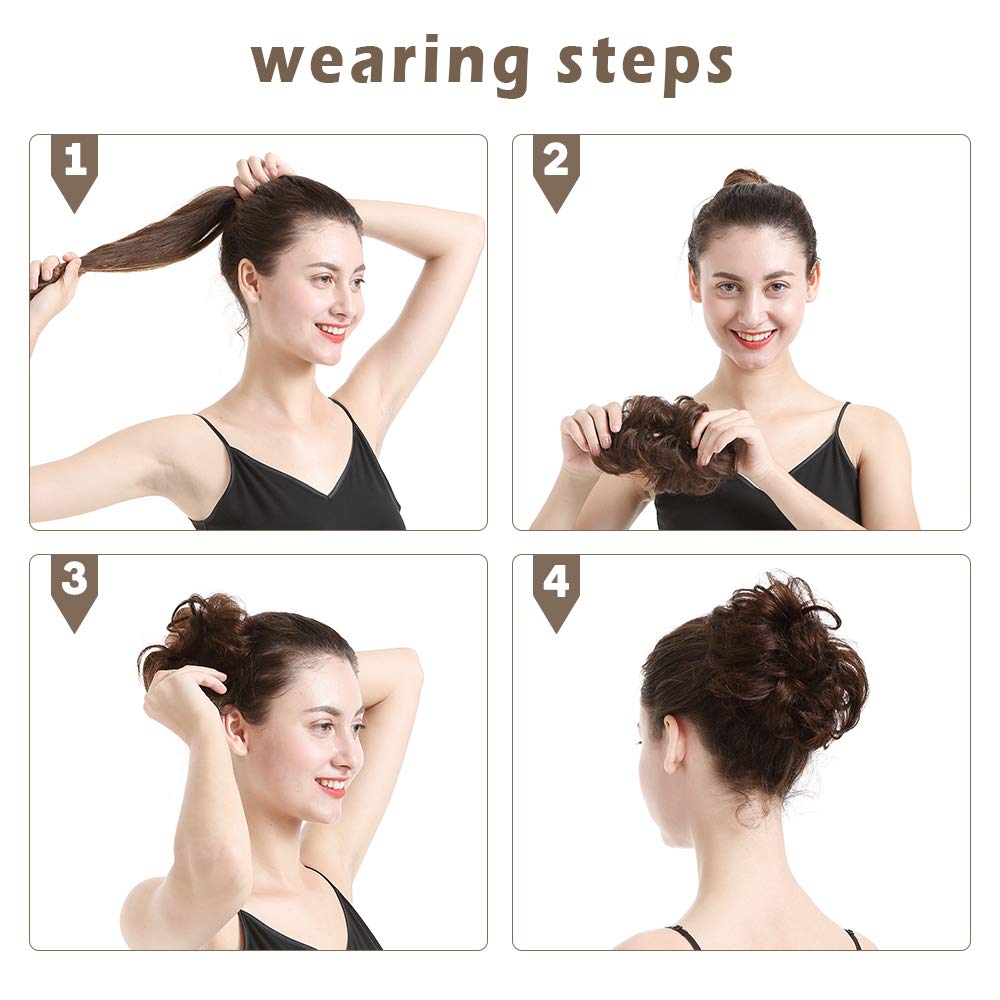 BARSDAR Chestnut Brown Human Hair Bun - Real Hair Bun Extensions for Women - Natural Bun Scrunchie Updo Chignon for Daily Use - Medium Size - Perfect for Work, Parties & Special Occasions