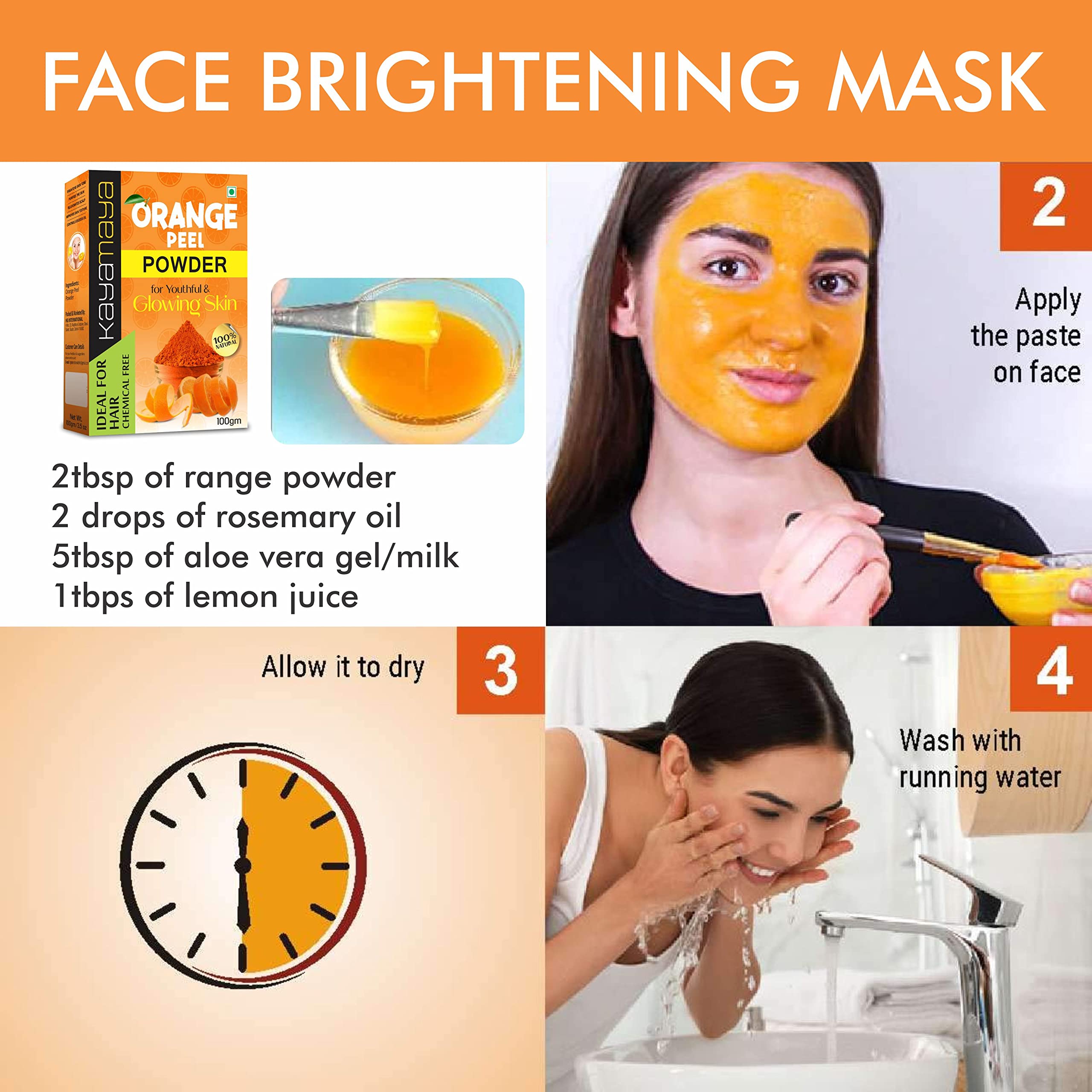 Kayamaya Organic Orange Peel Powder for Oily Skin - 100g | Natural Oil Control & Brightening Face Mask | DIY Skincare for Acne & Glowing Complexion